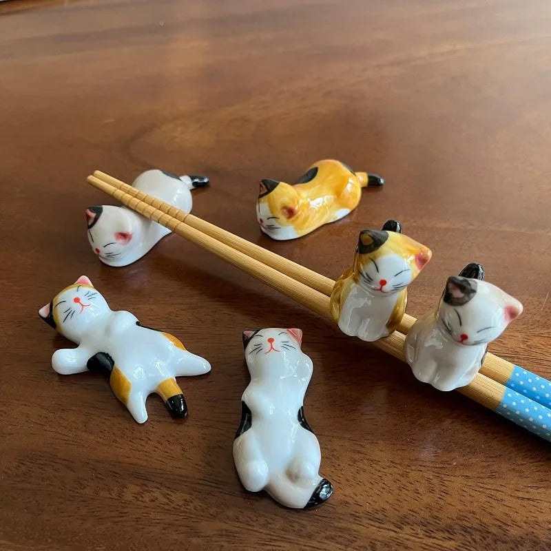 Set of 6 Ceramic Cat Utensil Rests for Kitchen Table