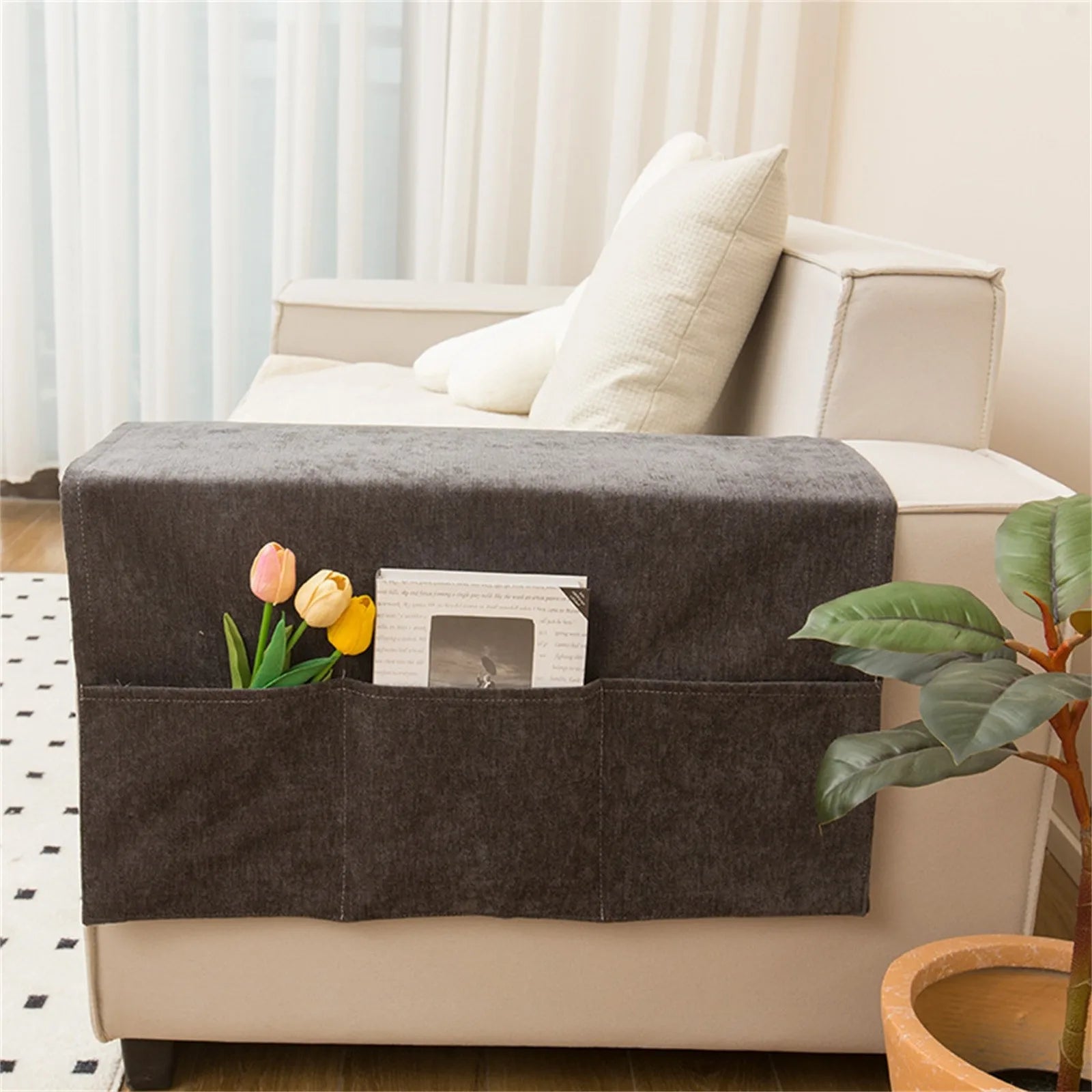 Fabric Sofa Armrest Organizer with Pockets