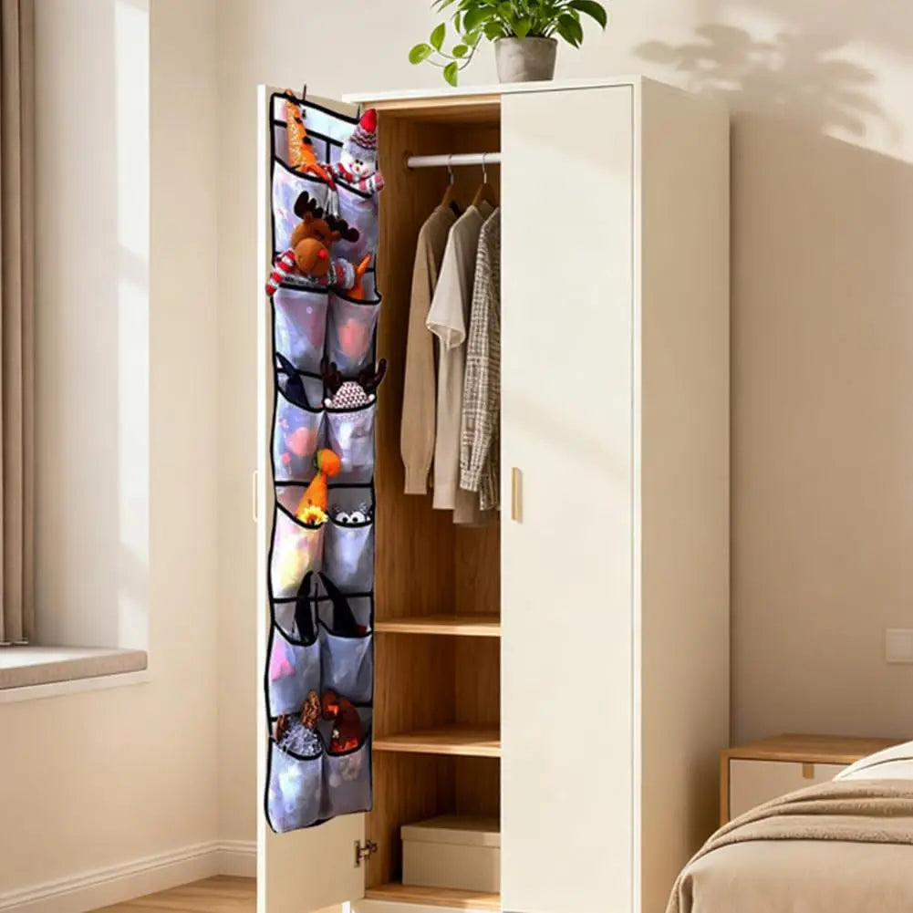 Over-Door Hanging Shoe Organizer with 12 Mesh Pockets and 2 Metal Hooks – Closet & Entryway Storage Solution