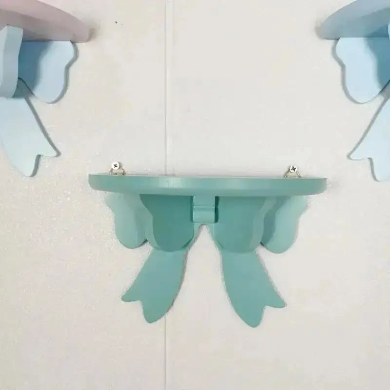 Ribbon Bow Wooden Wall Shelf for Kids’ Room – Pastel Decorative Display & Storage