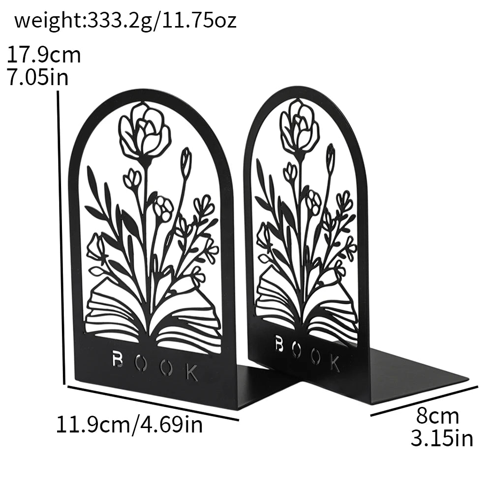 Orla Metal Bookends – Decorative Matte Black Shelf Stoppers