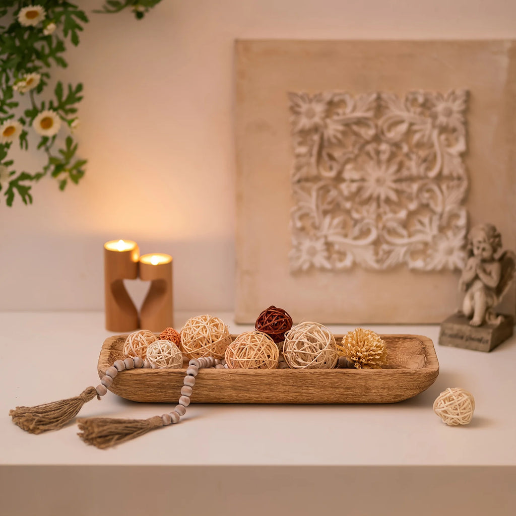 Narrow Wooden Tabletop Tray for Candle and Decor Arrangements