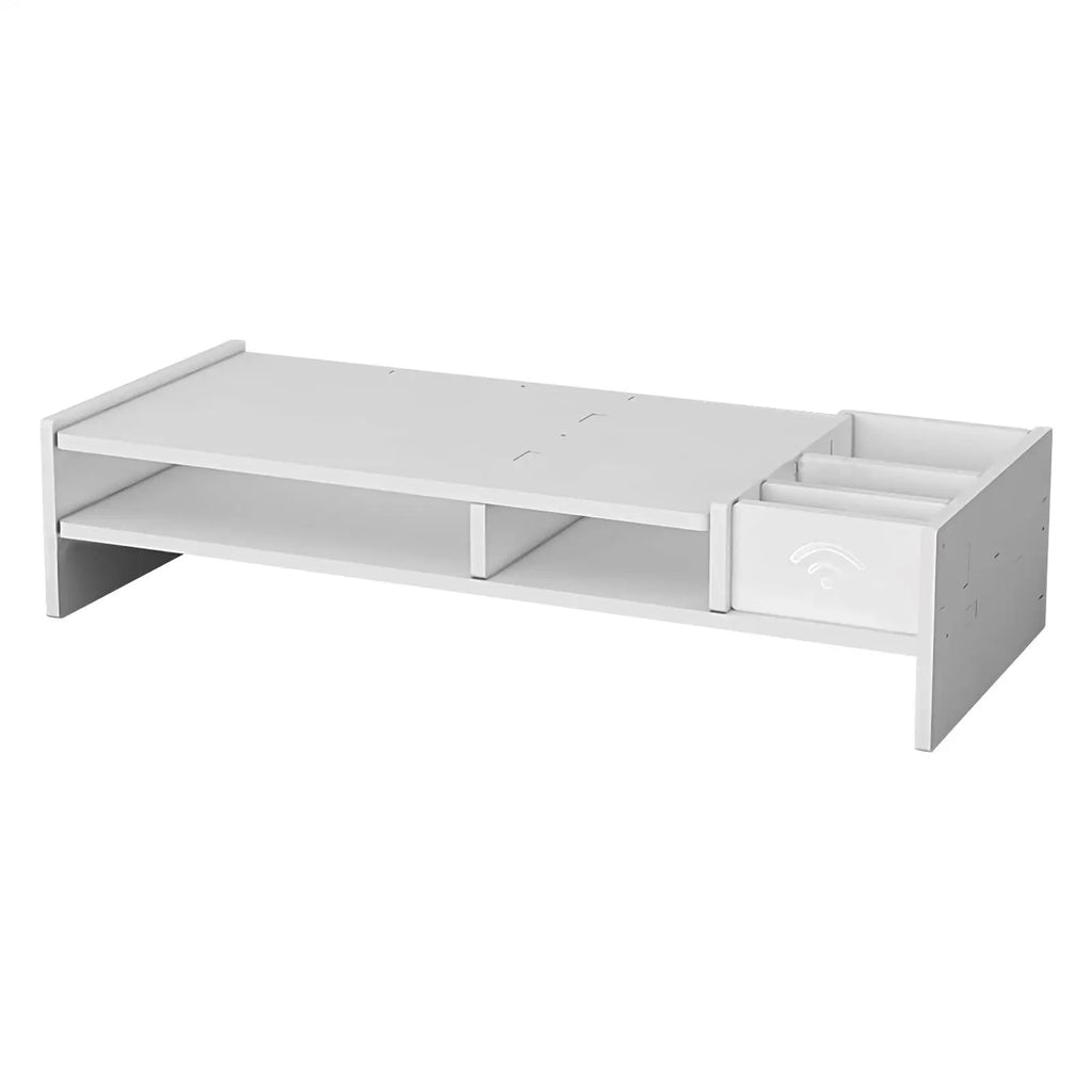 white three-tier desk organizer shelf with compartments and open cubbies
