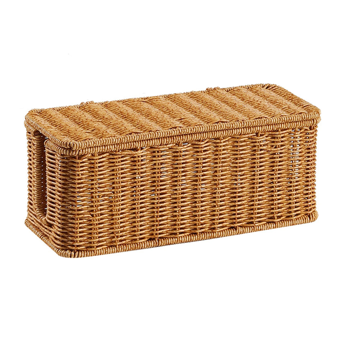 Hand-Woven Cable Management Box with Lid for Desk & TV – Natural Look Cord Organizer Basket