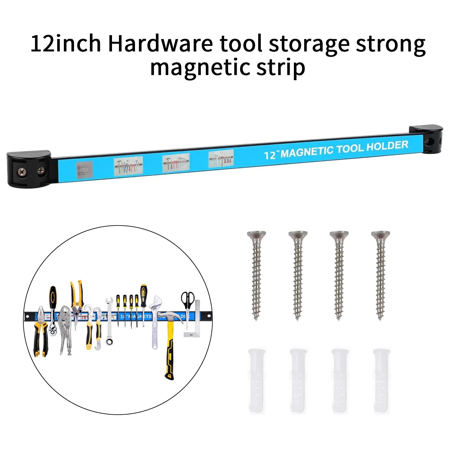 Wall-Mounted Magnetic Tool Holder Strip for Garage, Kitchen, or Workshop