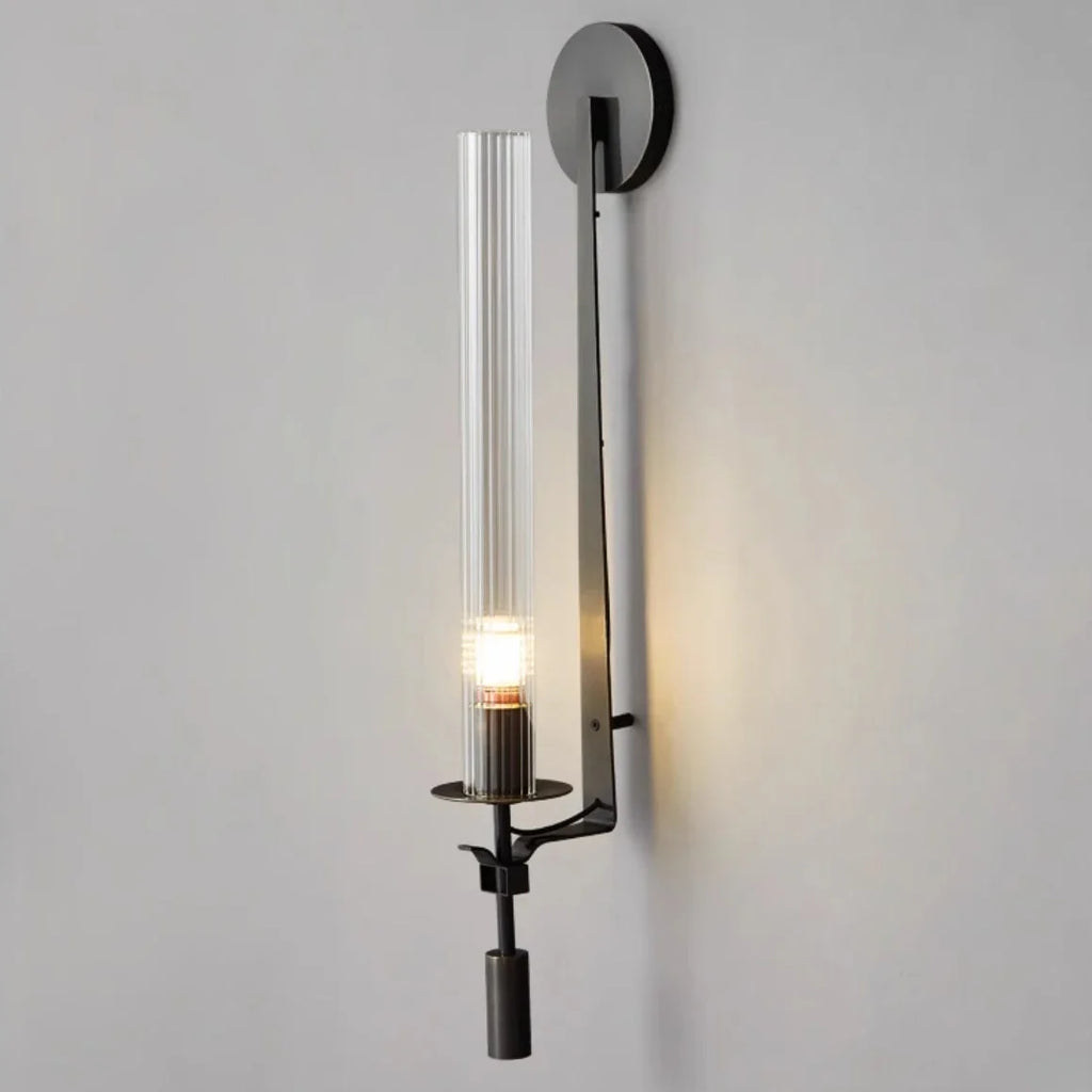 Orlin Modern Glass Wall Sconce for Bedroom, Living Room, or Hallway – Vertical Ribbed Shade in Gold or Black