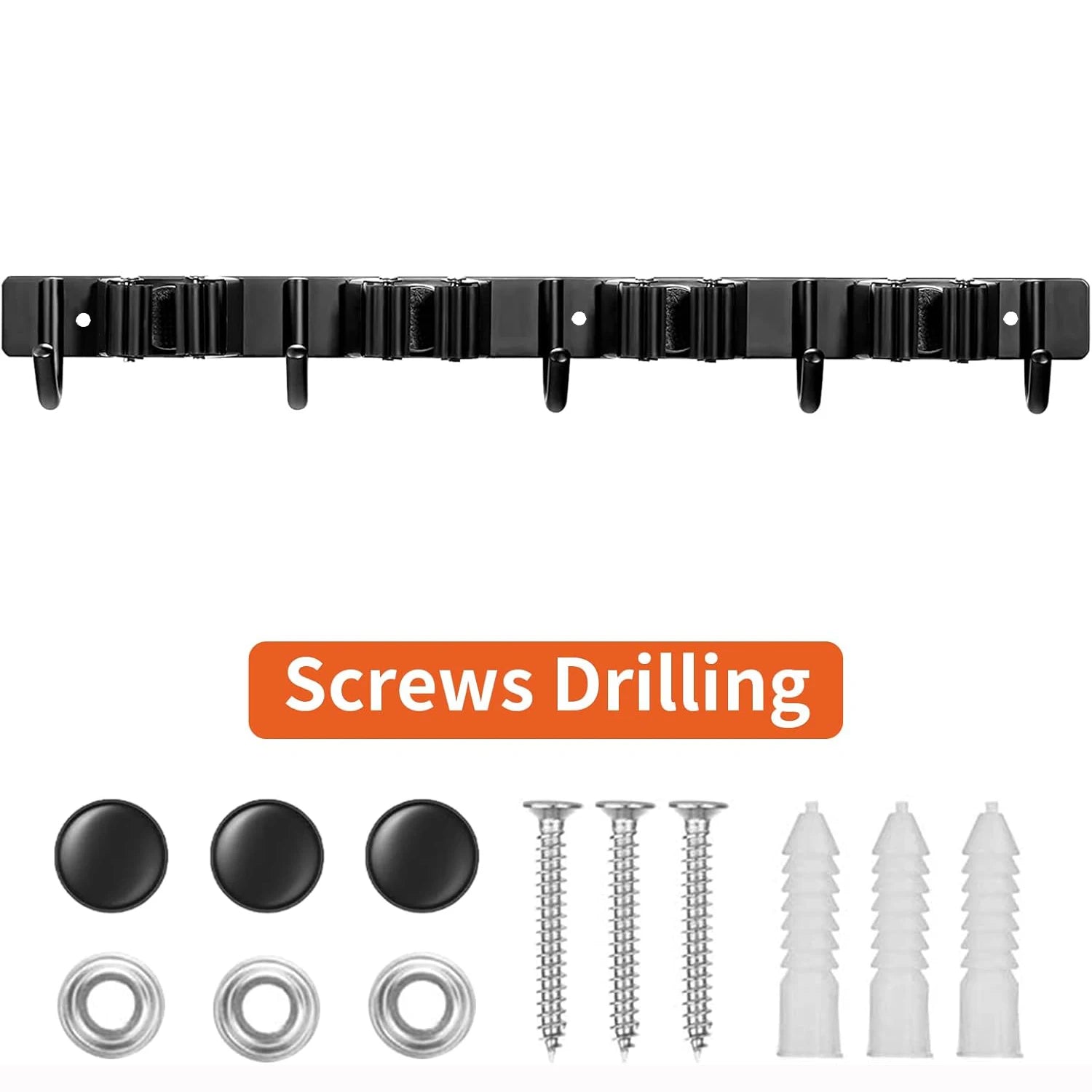 Wall-Mounted Metal Tool Rack with Hooks for Garage or Garden