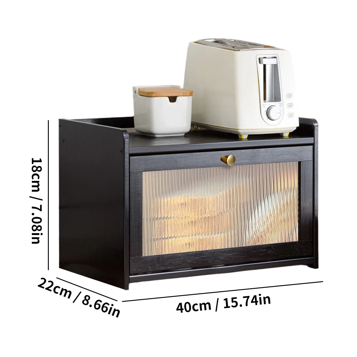 Large Capacity Bamboo Bread Box with Acrylic Door & Top Shelf for Kitchen Counter