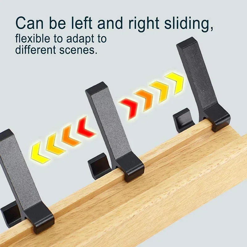 Wall Mounted Oak Coat Rack with 5 Movable Aluminum Hooks