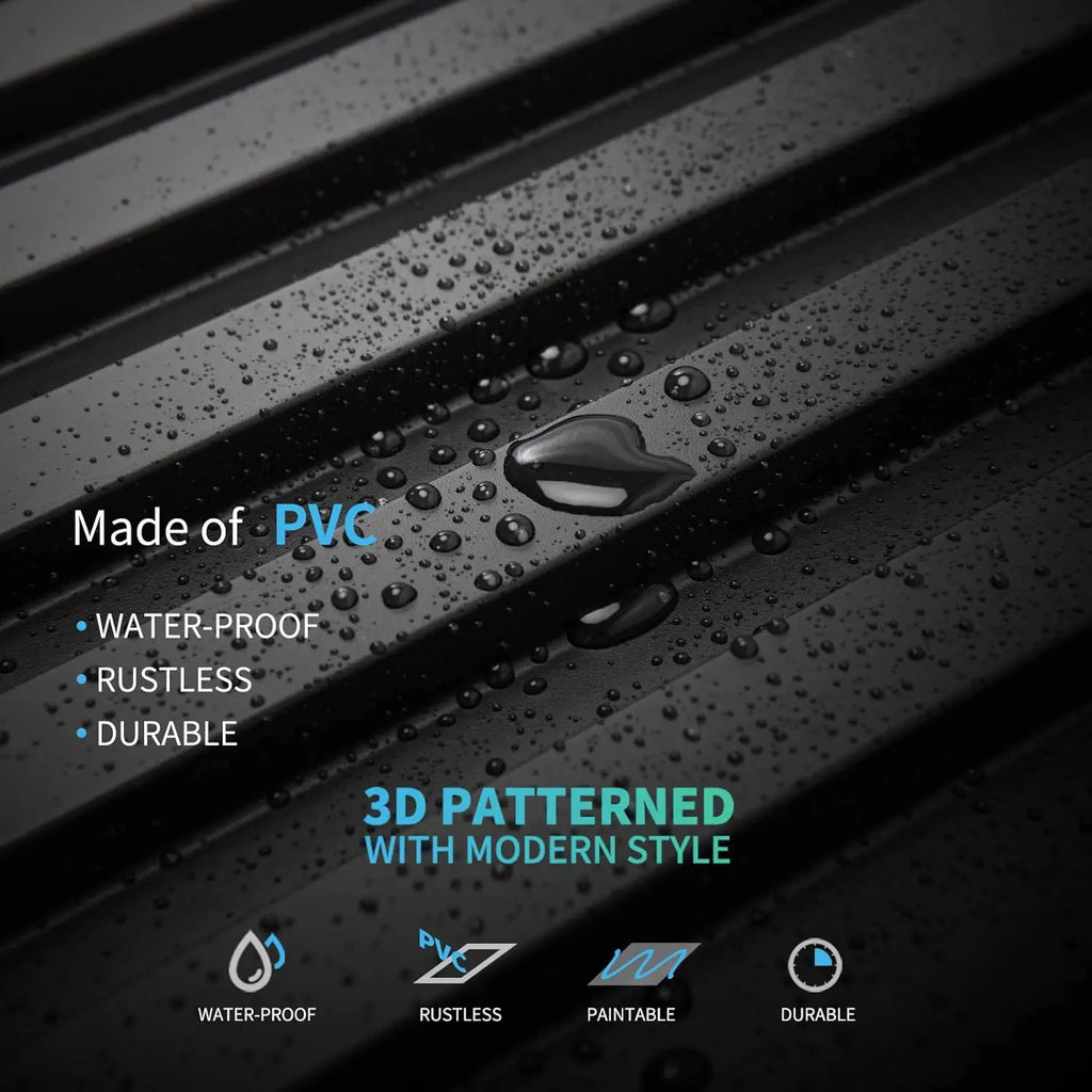 Close-up of water-resistant PVC 3D wall panel with water droplets