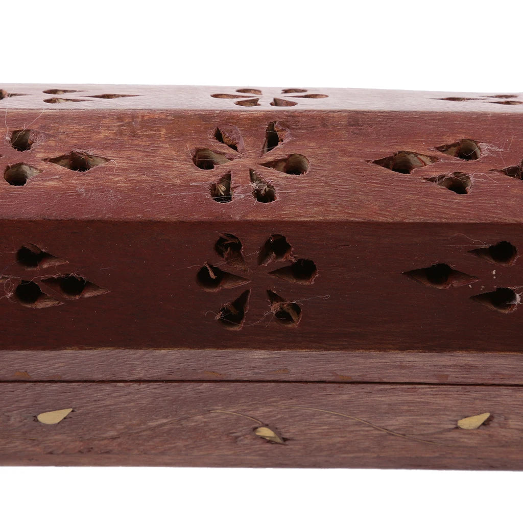 Handmade Wooden Incense Holder Box with Storage, 26cm