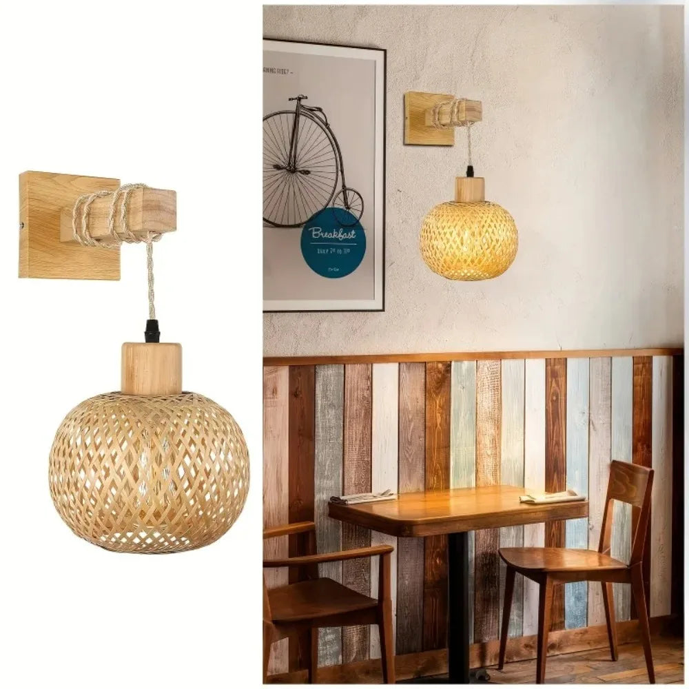 Willow Grove Woven Bamboo Plug-In Wall Sconce