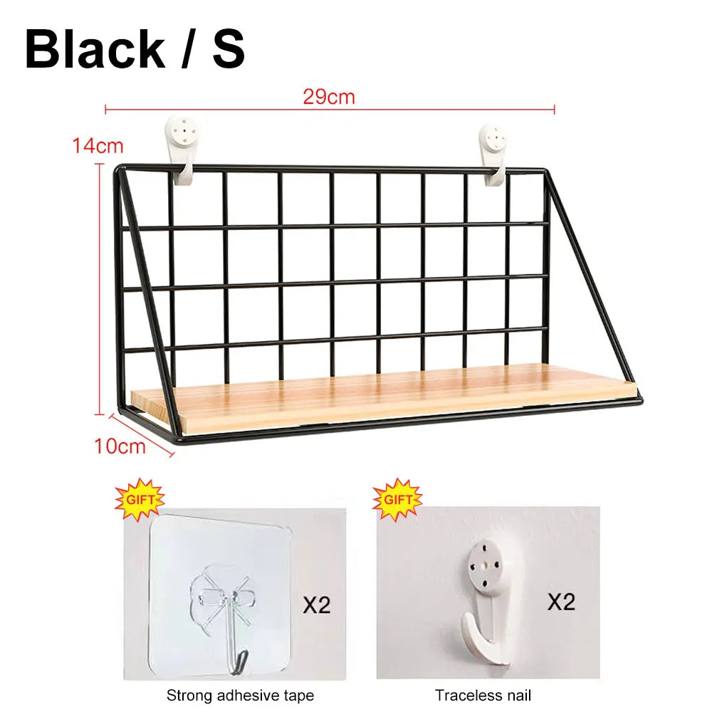 Wall-Mounted Metal and Wood Shelf for Kitchen, Bathroom, or Entryway Organization