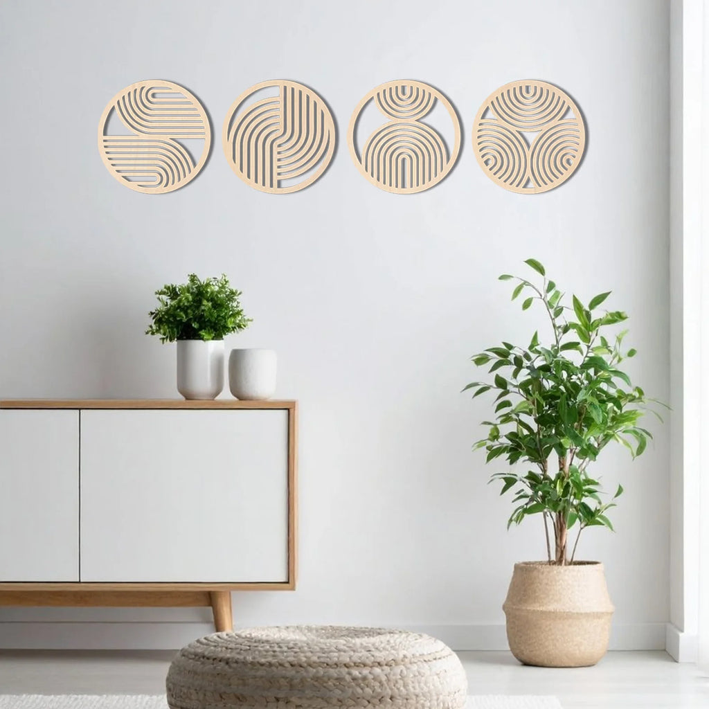 Arcadia Round Wooden Wall Art Set – 4-Piece Geometric Panels