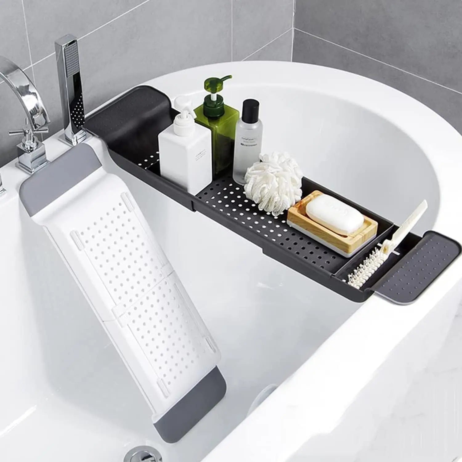 Expandable Bathtub Tray Organizer with Adjustable Draining Design