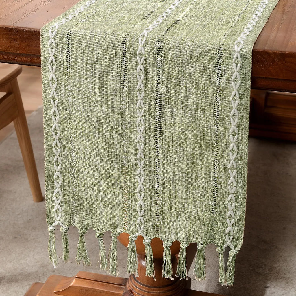 Hemstitched Linen Table Runner with Tassels