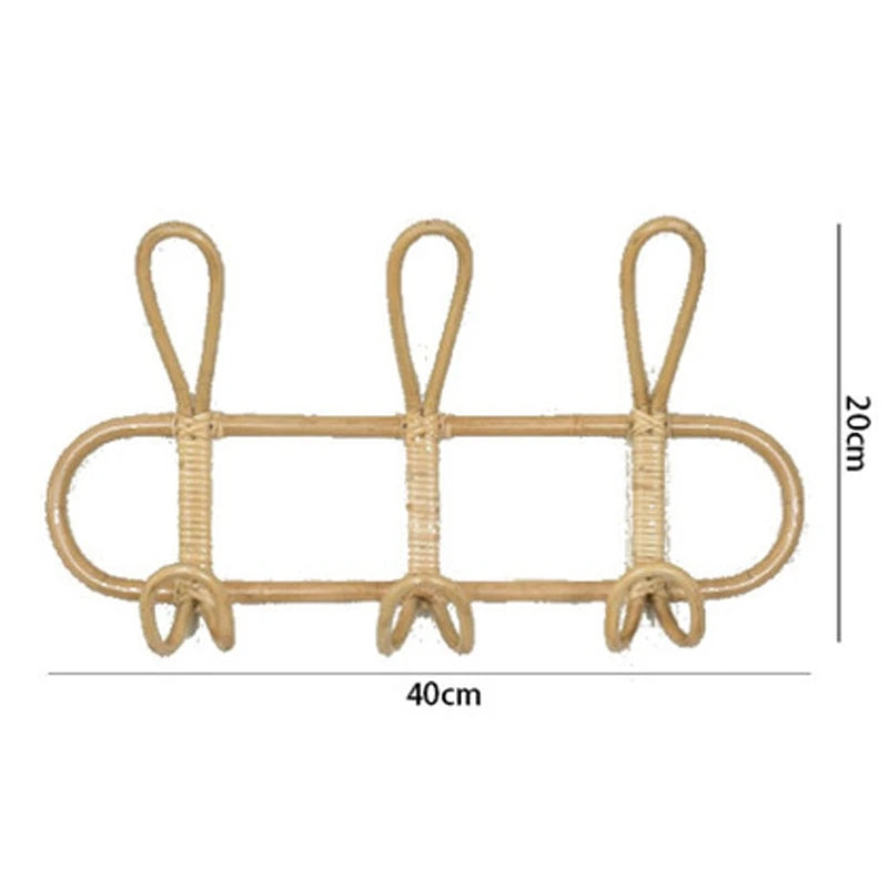 Arden Rattan Wall Hooks for Kids Room & Entryway Organization – 3 or 5 Hooks Natural Finish