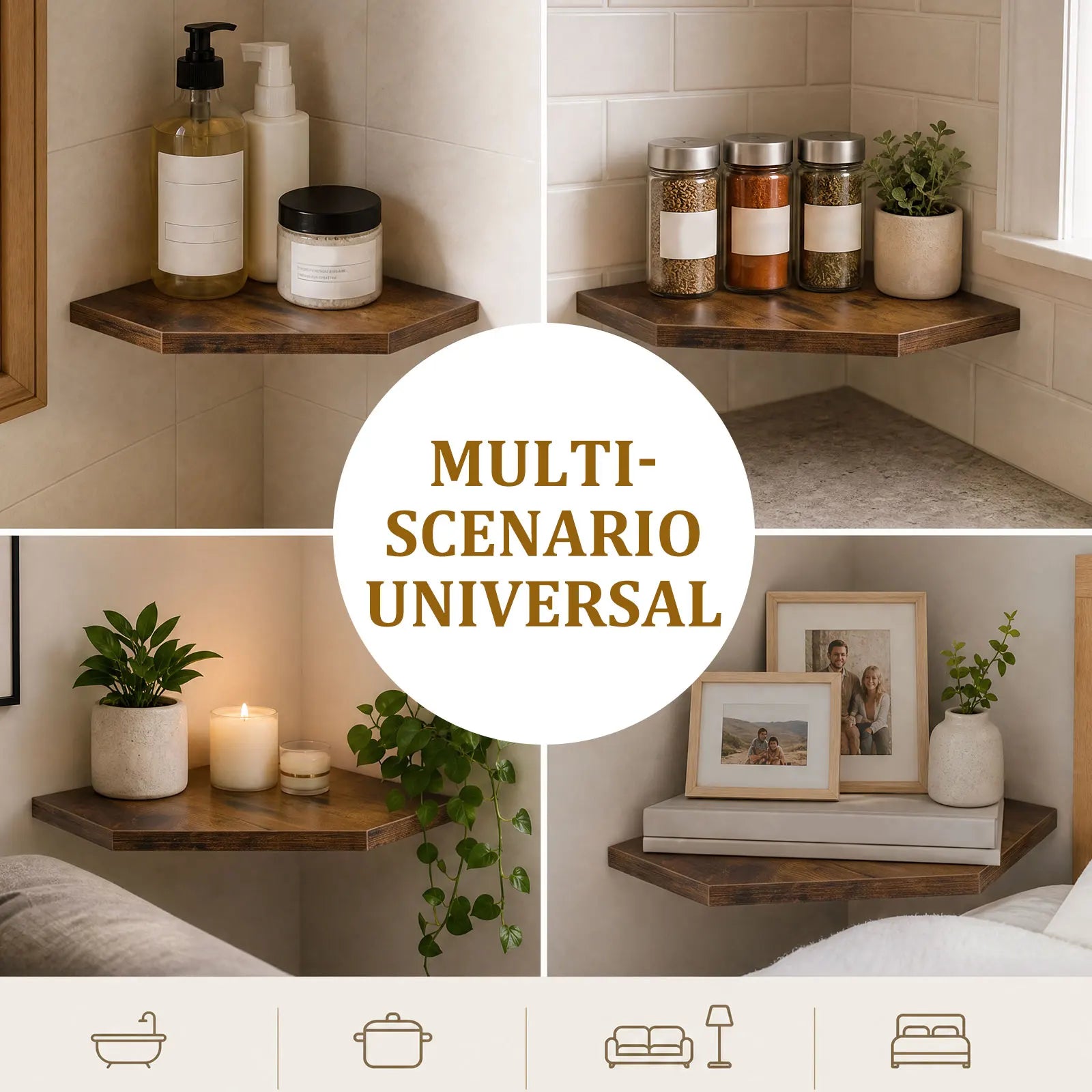 2-Piece Wooden Floating Corner Shelf Set for Kitchen, Living Room, or Bedroom
