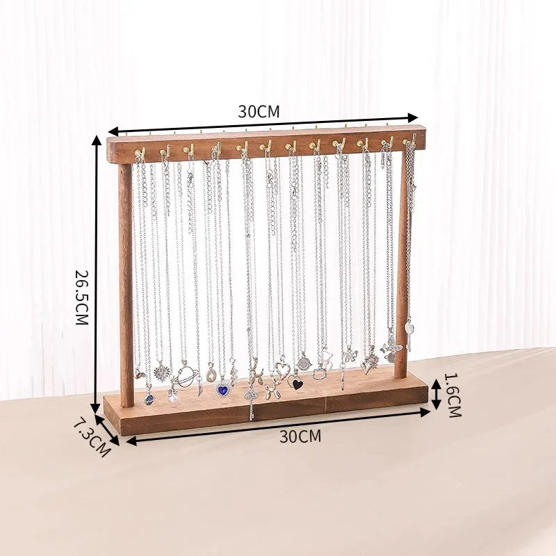 Solid Wood Countertop Jewelry Organizer Stand with Hooks
