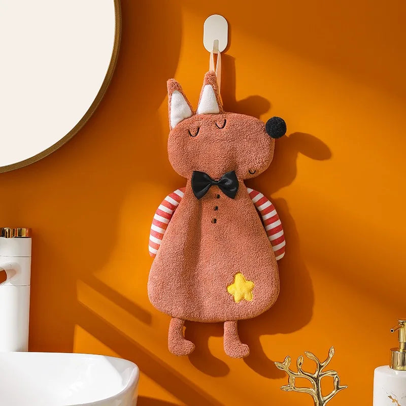 Willow Animal Hanging Hand Towel – Soft Coral Fleece for Kitchen & Bath