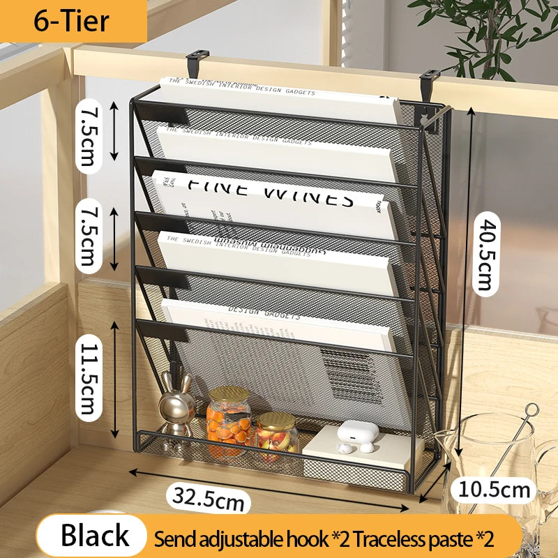 Wall-Mounted Mesh Desk Organizer with Adjustable Hooks, 4-6 Tiers
