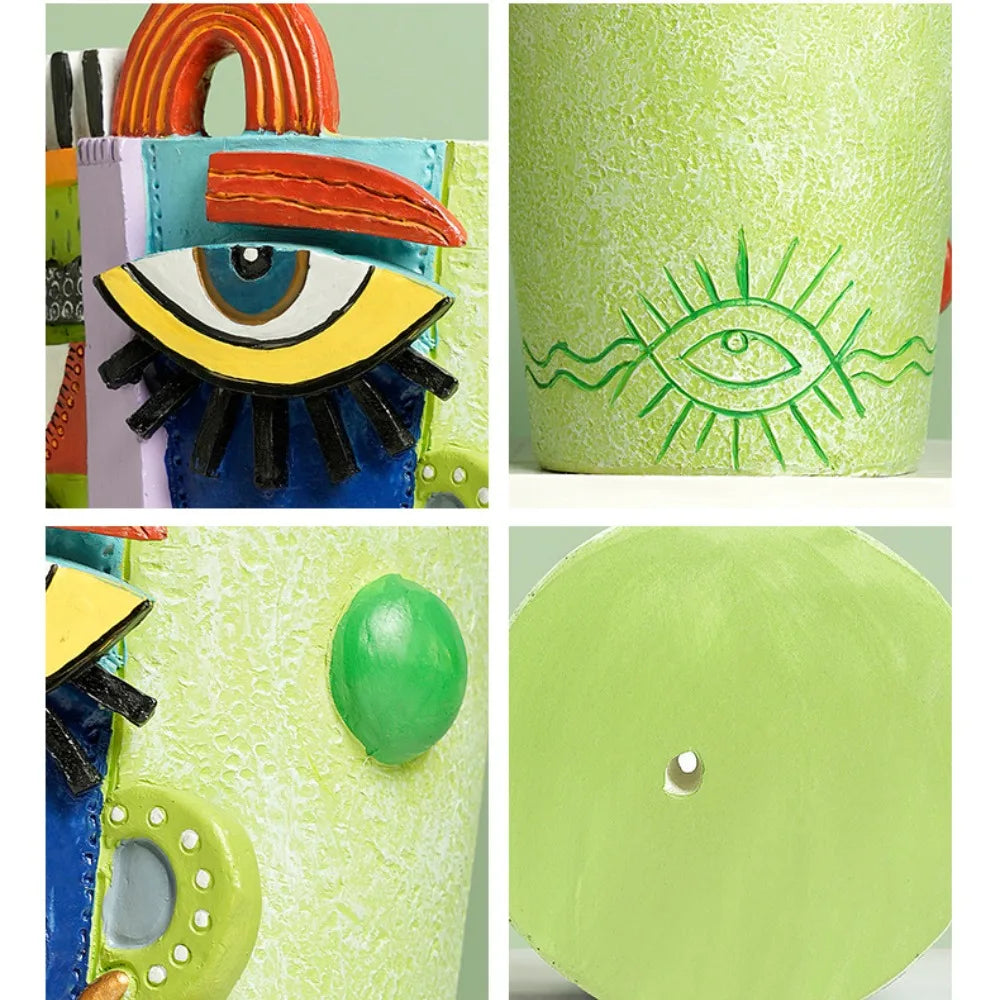 Geneva Abstract Face Resin Planter Pot for Indoor & Outdoor Decor