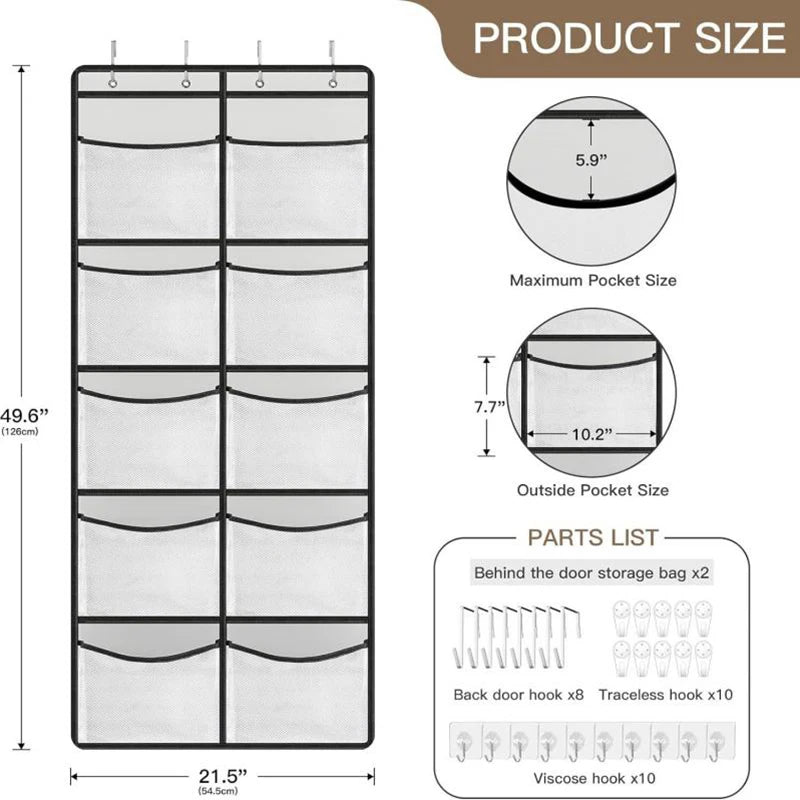 Over-the-Door Hanging Organizer with Mesh Pockets – Grey
