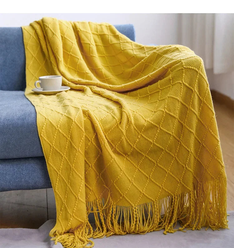 Arlo Textured Knit Throw Blanket with Tassels