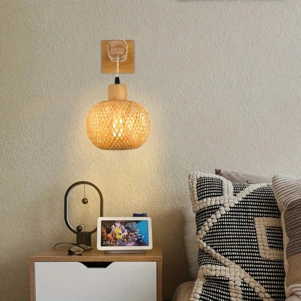 Willow Grove Woven Bamboo Plug-In Wall Sconce
