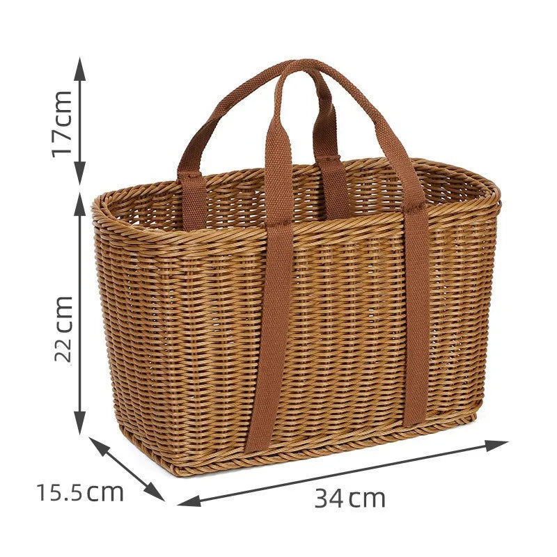 Handwoven Rattan Storage Basket Tote, Chocolate Brown