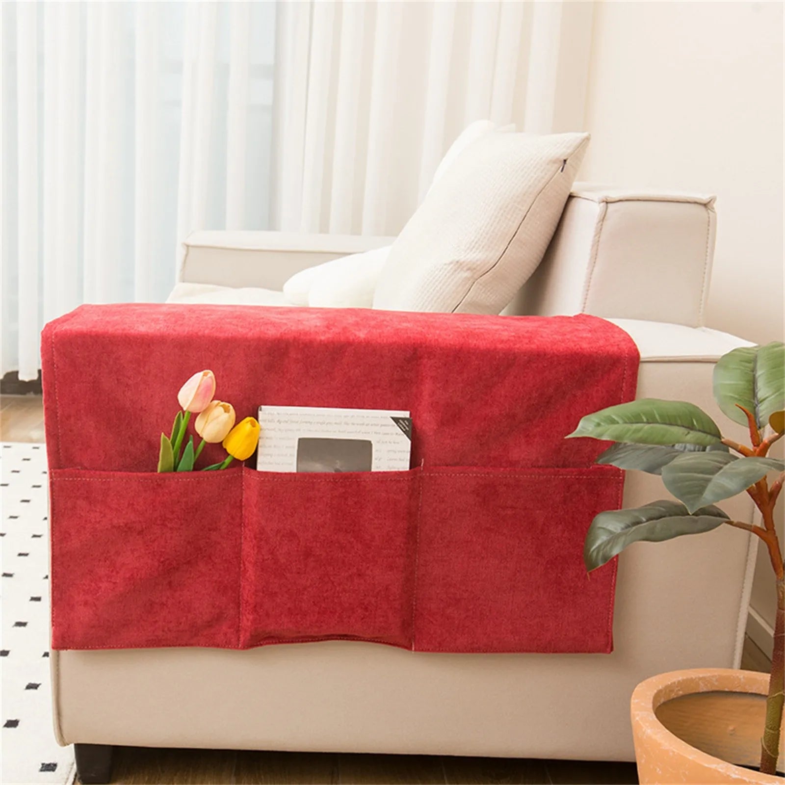 Fabric Sofa Armrest Organizer with Pockets
