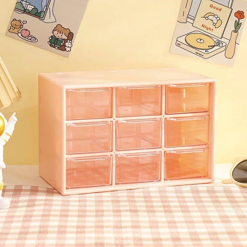 Transparent 9-Drawer Desktop Organizer Box