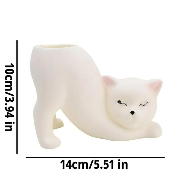 Stretching Cat PVC Planter & Desk Organizer