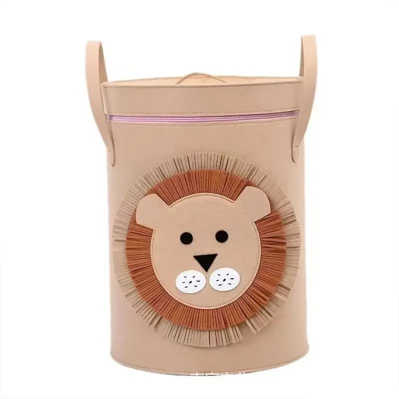 Cartoon Animal Felt Toy Storage Bin with Lid