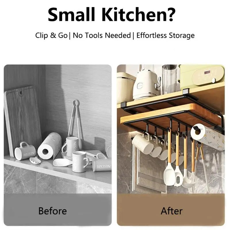 Under Cabinet Hanging Organizer Rack with Hooks for Kitchen Storage