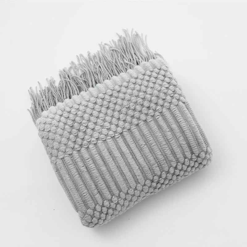 Nordic Knit Acrylic Throw Blanket with Tassels for Bed, Sofa, and Cozy Winter Decor