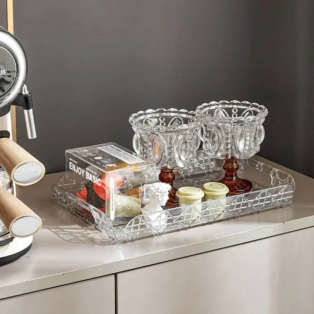 Transparent Decorative Tray for Coffee Tables and Counters