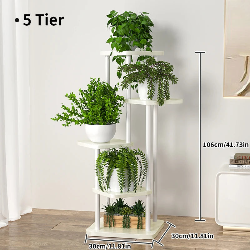 Multi-Tier Wooden Plant Stand for Living Room, Balcony or Entryway – 4, 5, or 6 Tiers in Black or White