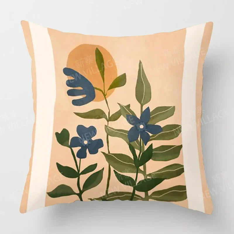 Morandi Autumn Botanical Throw Pillow Cover – Soft Polyester Square Cushion Cover for Couch, Bed, or Living Room Decor
