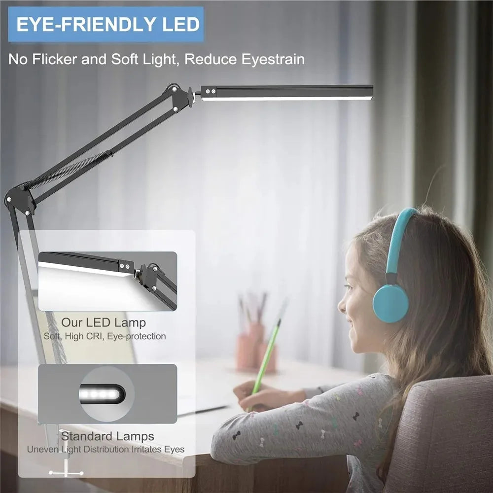 Adjustable Clamp LED Desk Lamp with Dimmable Light Modes
