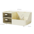 Desk Organizer Storage Box with Drawers for Office, Study, or Vanity – White & Beige