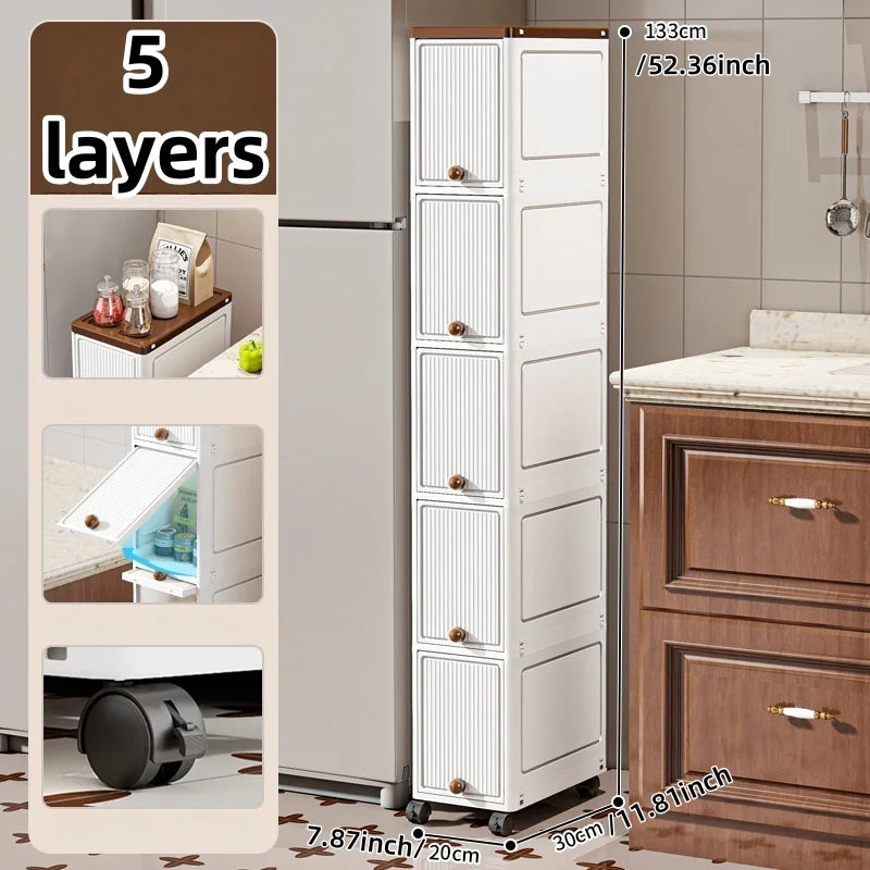 Slim Rolling Cabinet with Doors – 20cm Wide Storage for Kitchen or Bedroom