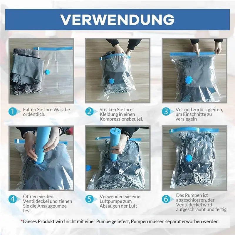 Step-by-step instructions with photos for using clothing vacuum bags