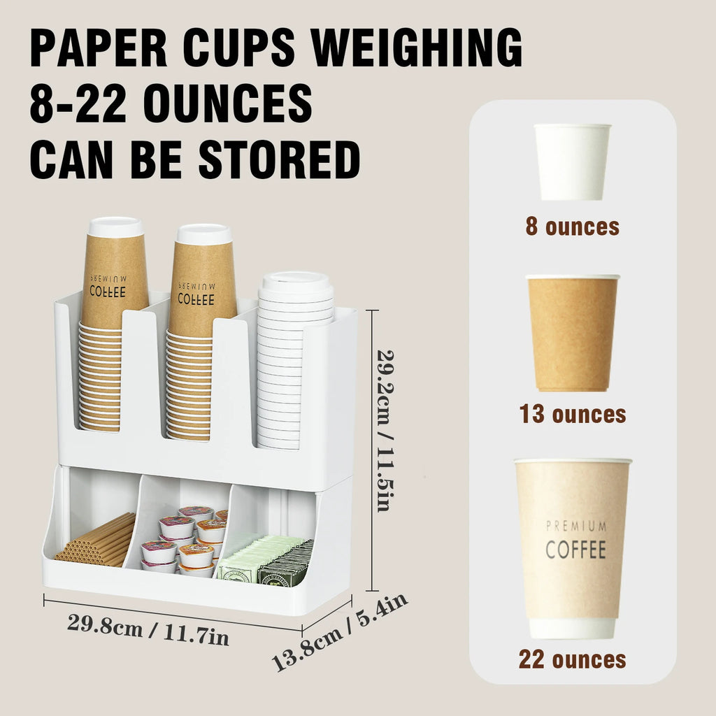 Wall-Mounted Coffee Station Organizer for Cups, Lids & Condiments – Black or White Plastic