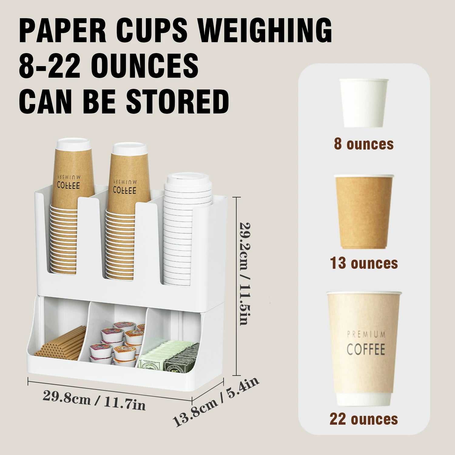 Wall-Mounted Coffee Station Organizer for Cups, Lids & Condiments – Black or White Plastic