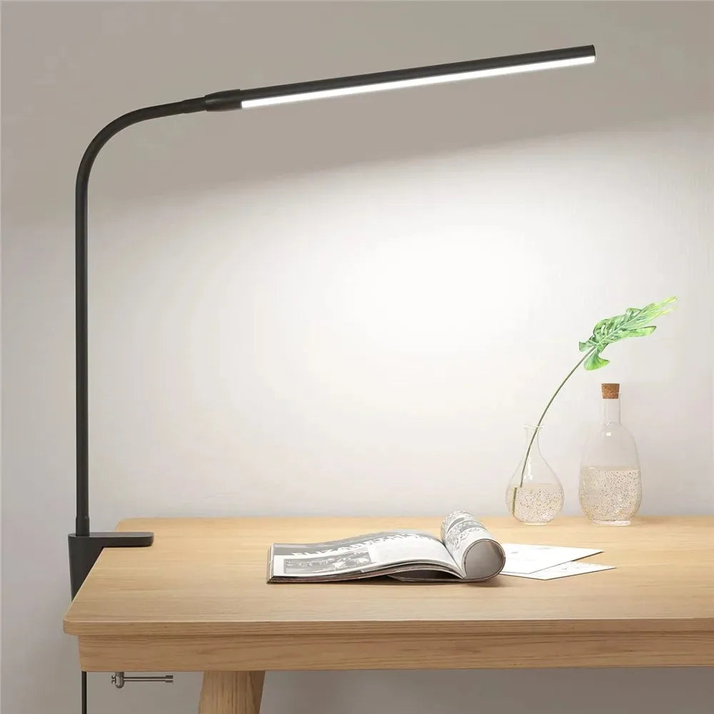360° Adjustable LED Desk Lamp with Clamp – Black Gooseneck Office Light