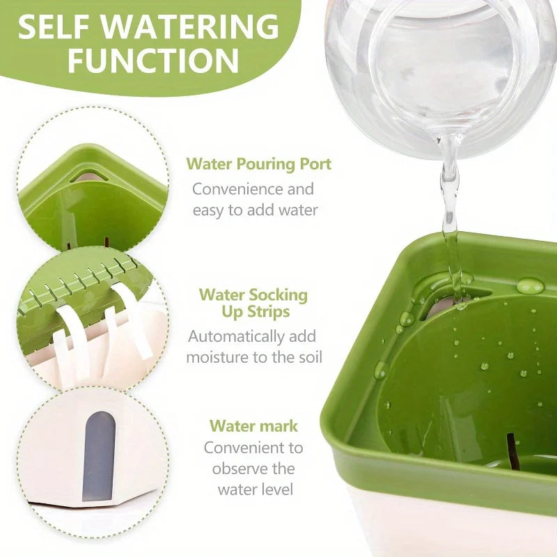 Self-Watering Windowsill Herb Planter with Water Level Indicator – Green
