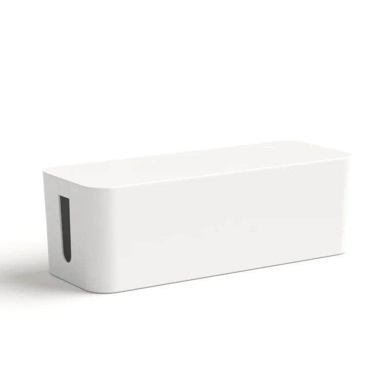 Cable Management Box with Wood Grain Lid – Home & Office Cord Organizer