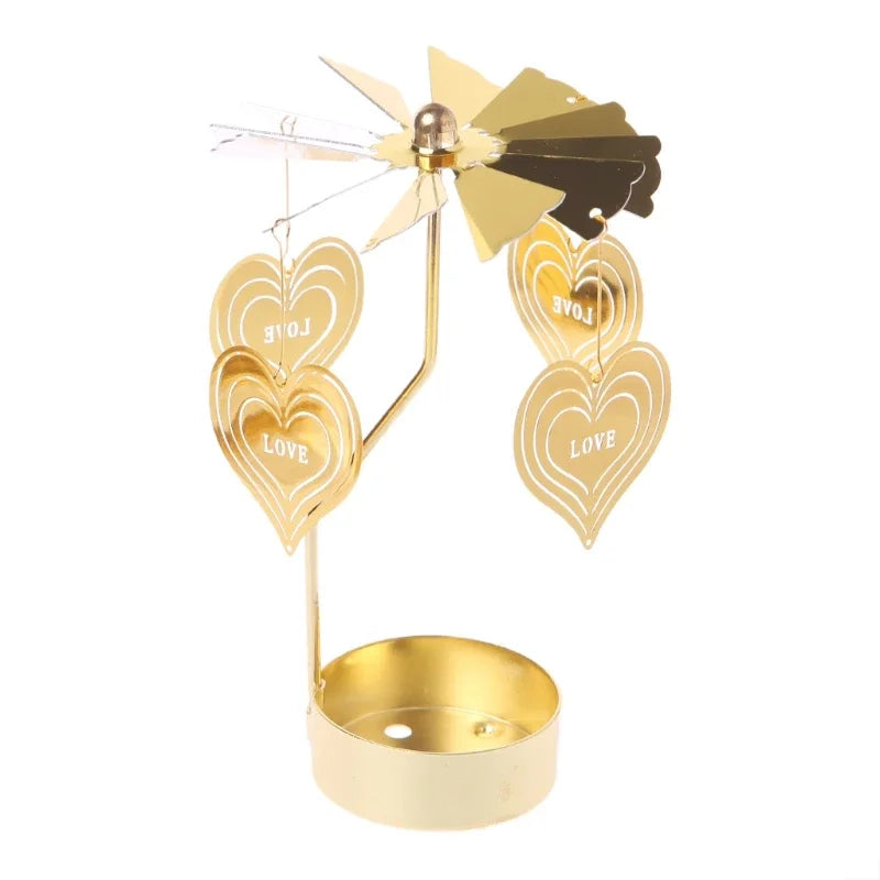 Spinning Metal Tealight Candle Holder with Rotating Charms for Cozy Home Decor & Festive Table Setting