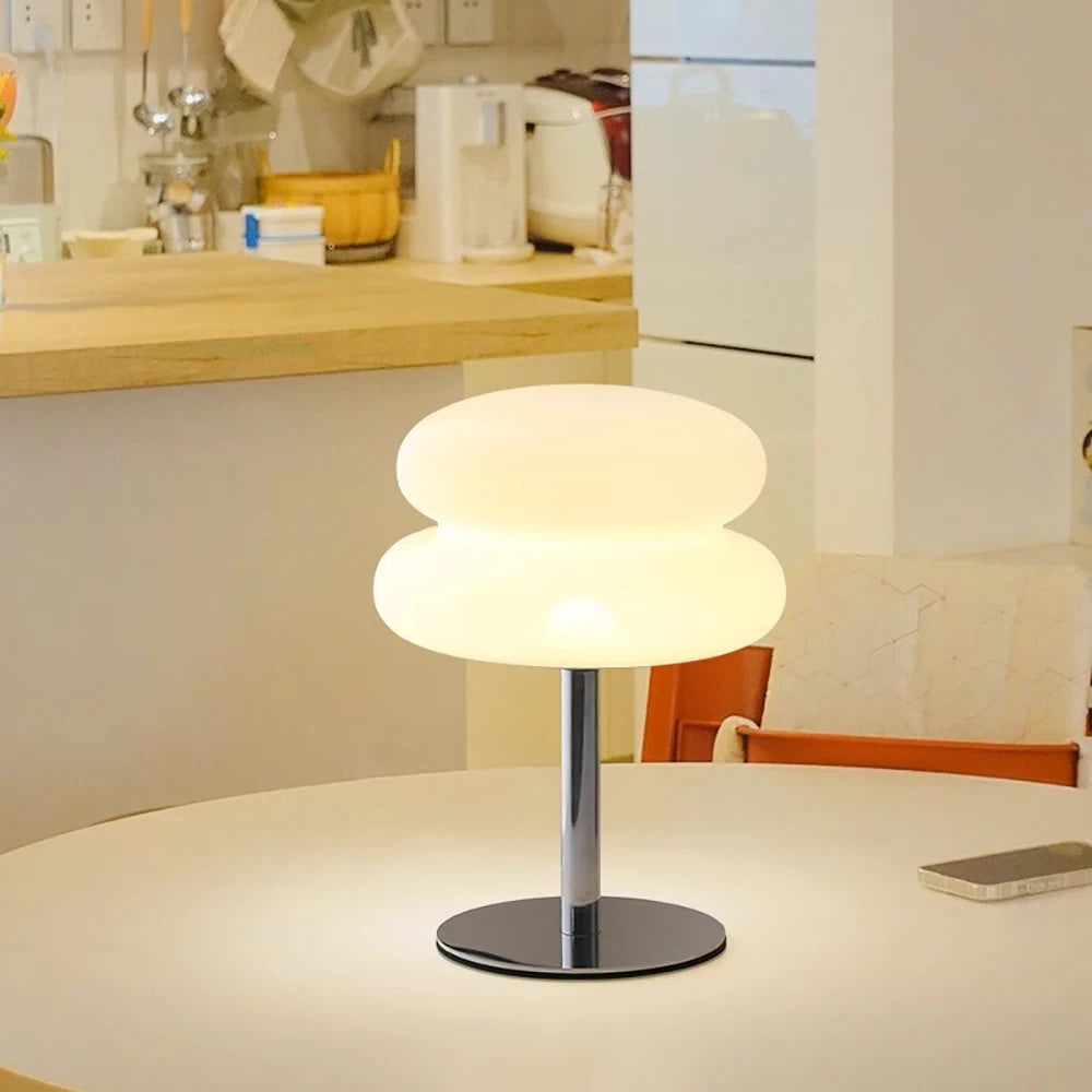 Mushroom LED table lamp placed on a dining room table